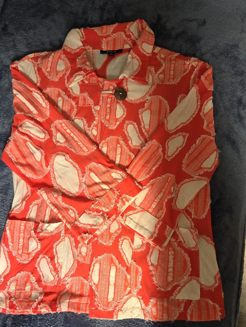 Vintage Kaktus Women's Raw Edge Coral-Red & White Jacket. NWOT. Size Medium.